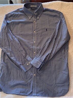 Ralph Lauren Navy and White Gingham Button-Down Shirt